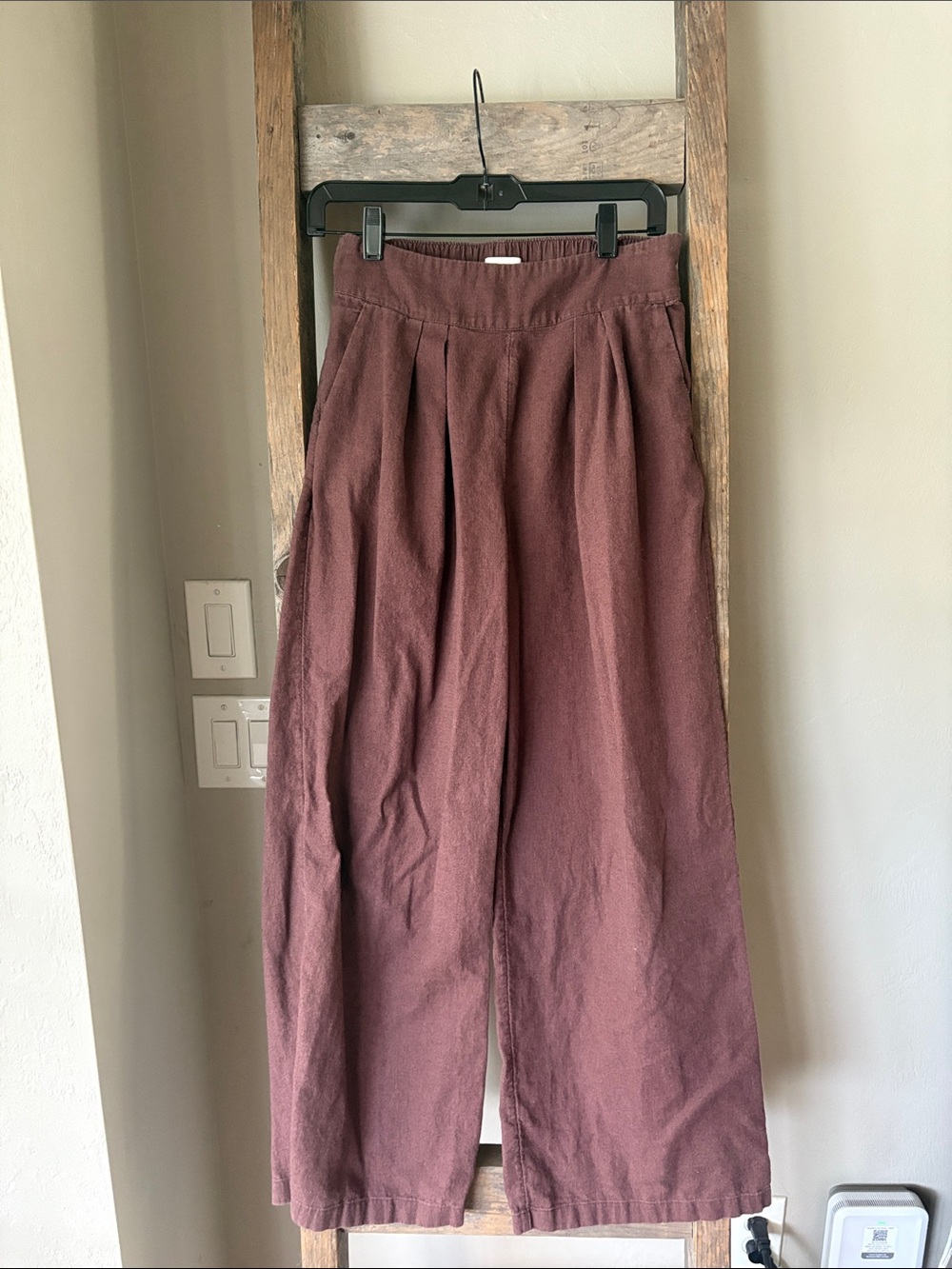 Abercrombie Linen Blend Wide Leg Pant Brown Pleated Tailored Small Regular
